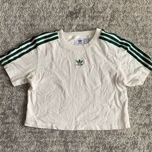 Adidas Cream Cropper Tee with Green Stripes